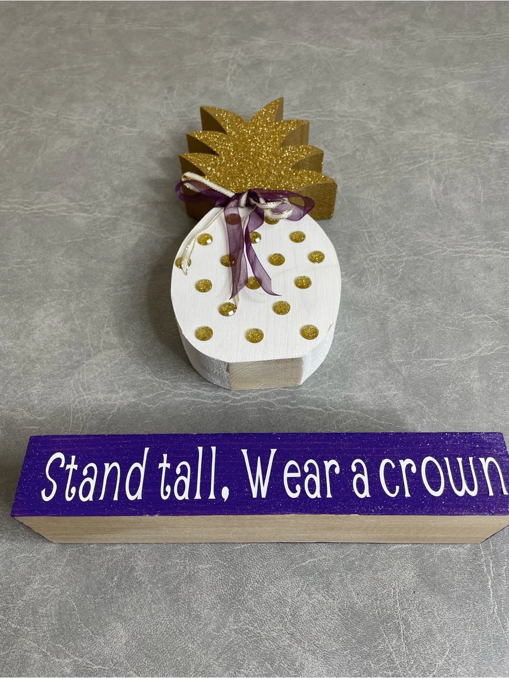 Hand Crafted White, Gold & Purple Pineapple Table Decor